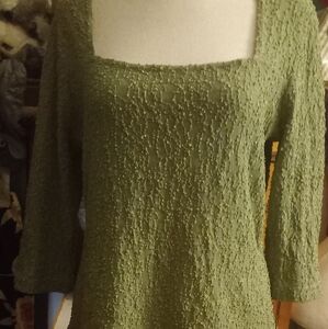 Not new,tag, vintage textured over lace olive green top,square neckline size med